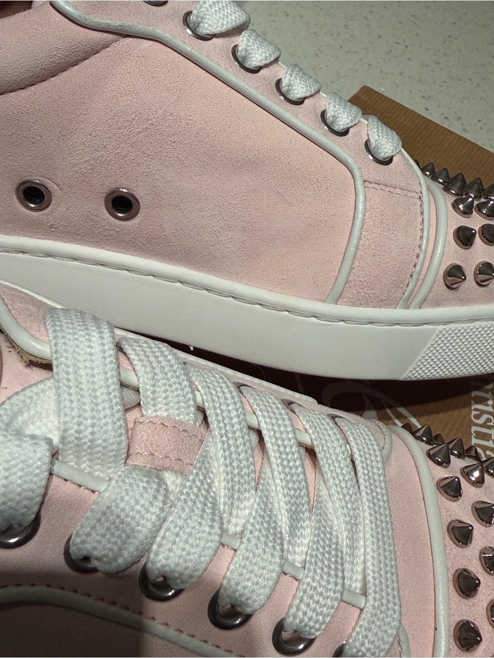 Christian Louboutin pink Suede Studded Lace-Up Sneakers - Picture 8 of 10